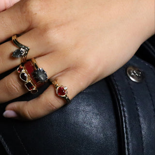 0.88ct Ruby Sempre Ring in a ring stack on the hand