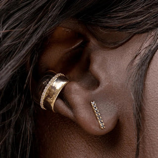 Black Diamond Pavé Bar Studs on woman's ear