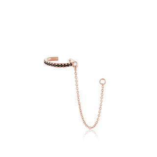 Black Diamond Pavé Ear Cuff & Chain [Rose Gold]