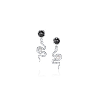 black diamond serpent swing earrings [white gold]