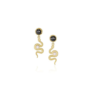 black diamond serpent swing earrings [Yellow gold]