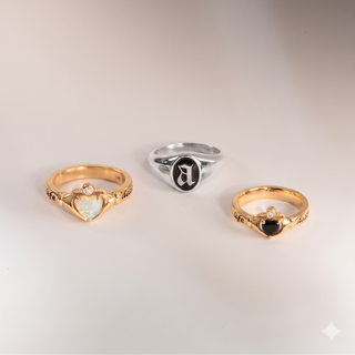 silver initial enamel signet ring