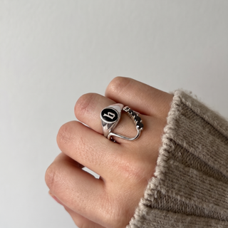 silver initial enamel signet ring