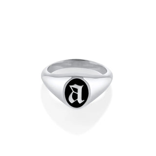 Initial Enamel Signet Ring [White Gold]
