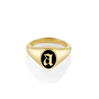 Initial Enamel Signet Ring [Yellow Gold]