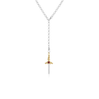 large cross my heart dagger charm - gold & garnet