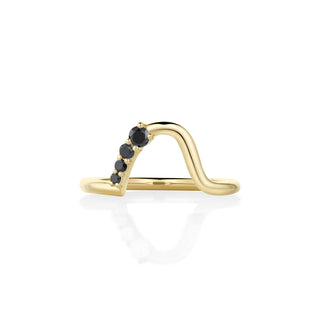 Til Death World Black Diamond Mini Lucy Wave Band in yellow gold, a petite curved stacking band with black diamonds