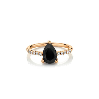 Marrow Fine Jewelry Mini Black Onyx Pear Ring With White Diamond Accents [Rose Gold]