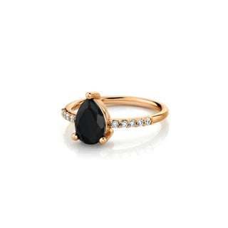 Marrow Fine Jewelry Mini Black Onyx Pear Ring With White Diamond Accents [Rose Gold]