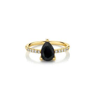 Marrow Fine Jewelry Mini Black Onyx Pear Ring With White Diamond Accents [Yellow Gold]