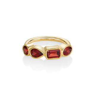 garnet milgrain mixed shape bezel band yellow gold