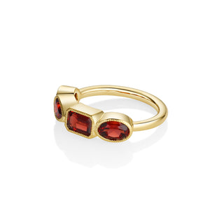 garnet milgrain mixed shape bezel band yellow gold side view