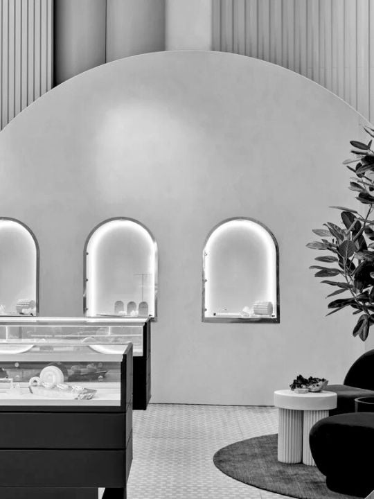 Showroom interior in black and white
