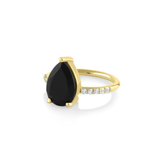 Marrow Fine Jewelry Sweet Melissa Pear Black Onyx Ring [Yellow Gold side]