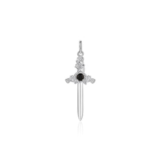 large cross my heart dagger charm - silver & onyx