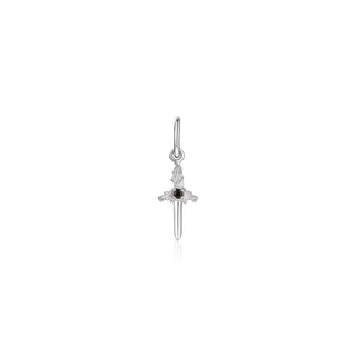 small cross my heart dagger charm - silver & onyx