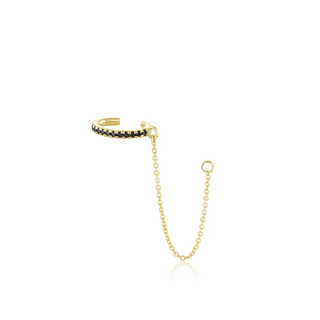 Black Diamond Pavé Ear Cuff & Chain [Yellow Gold]