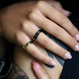 Til Death Gold Band stacked on the hand