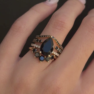 Video of the Sweet Melissa Black Onyx Ring stacked with the Curvy Black Diamond Headdress Jacket and Black Diamond Simple Wave Band on hand