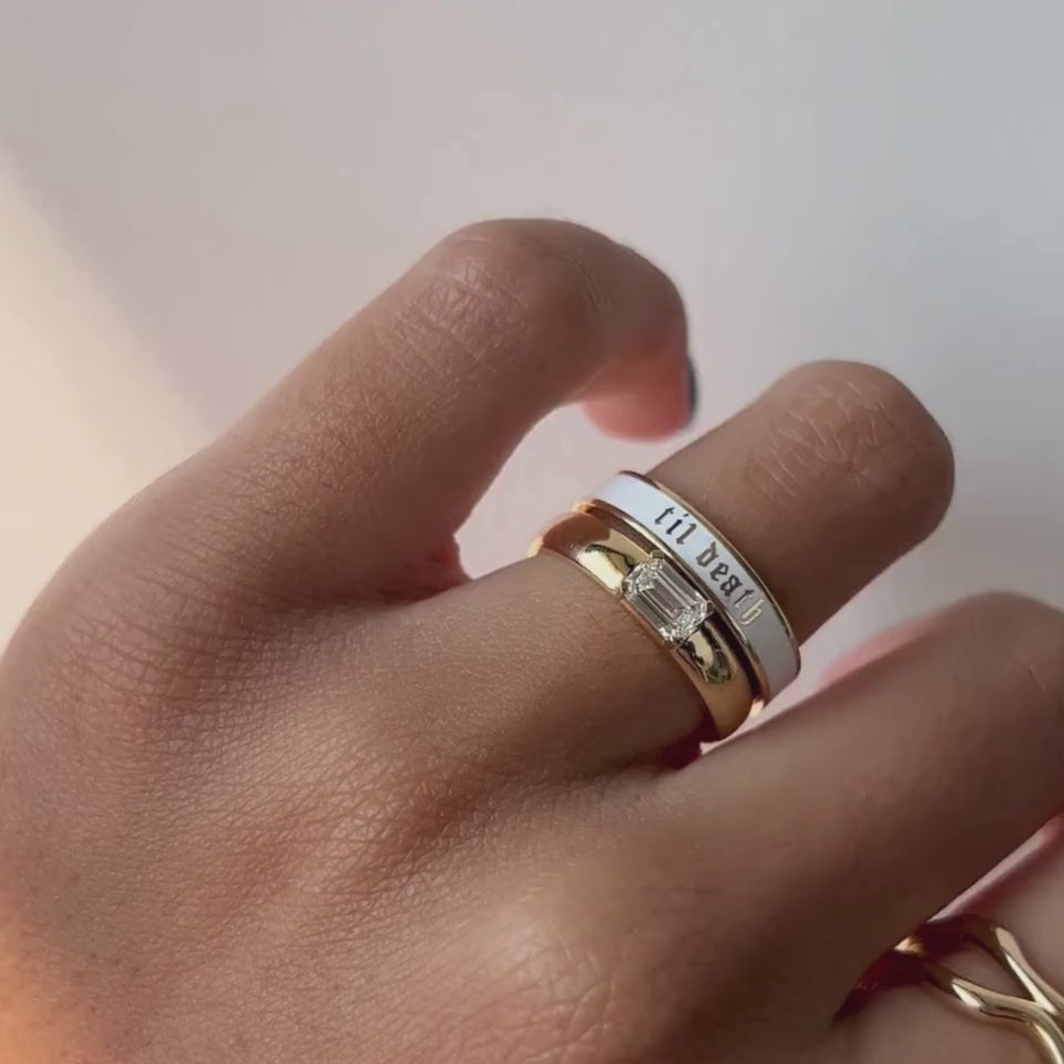 Video of the 4mm Til Death white enamel band worn on hand