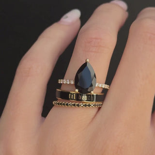 Video of the Sweet Melissa Black Onyx Ring stacked with the 4mm Til Death black enamel band and Black Diamond Whisper Band on hand